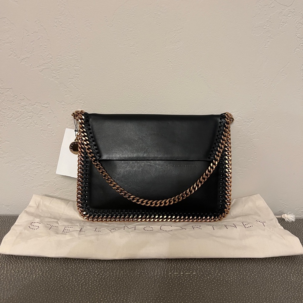 Stella McCartney Black Shoulder Bag with Gold Chain Trim